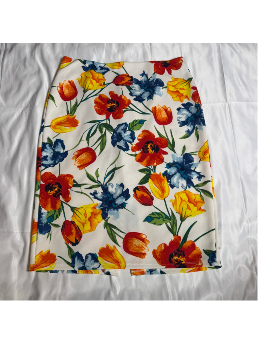 Women's NYCC Floral Midi Skirt Size M White Orange Yellow Blue